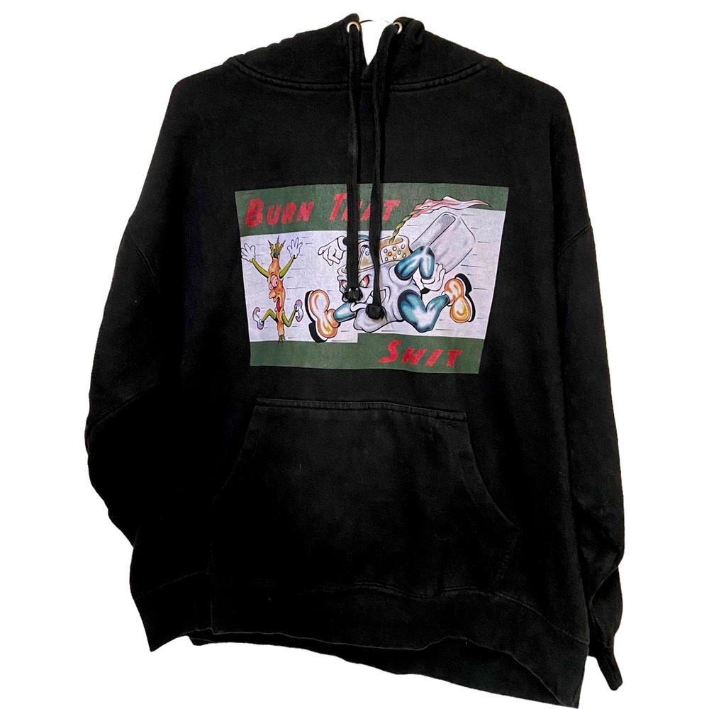 Burn That Sh*t Mean Cigarette Lighter 1019 Records Hip Hop Men’s XL Black Hoodie